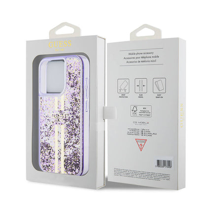 iPhone 15 Pro Kılıf Guess Orijinal Lisanslı Transparan Sıvılı Simli Altın Çizgili Kılıf