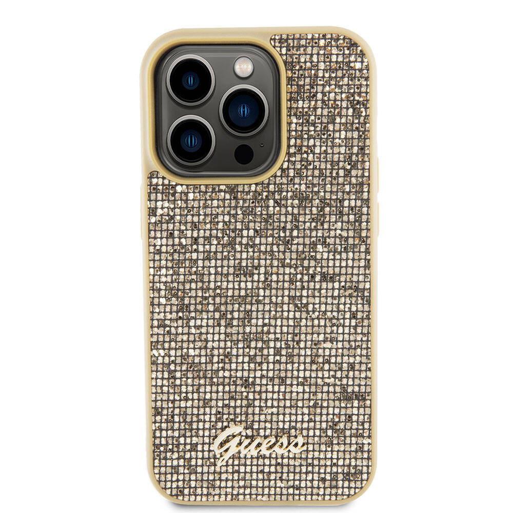 iPhone 15 Pro Kılıf Guess Orijinal Lisanslı Yazı Logolu Disco Script Metal Kılıf