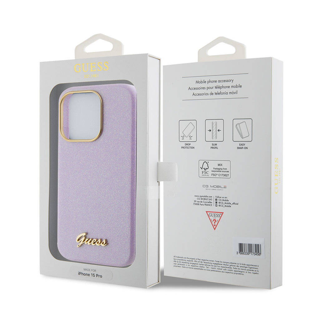 iPhone 15 Pro Kılıf Guess Orijinal Lisanslı Yazı Logolu Glitter Glossy Script Kılıf