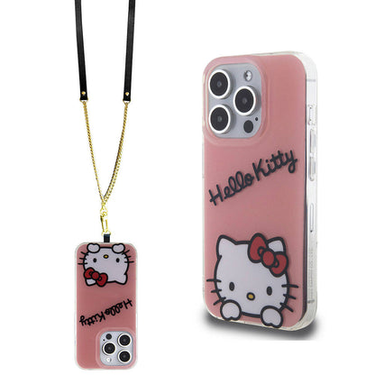 iPhone 15 Pro Kılıf Hello Kitty Orijinal Lisanslı Askılı Yazı ve İkonik Logolu Daydreaming Kılıf