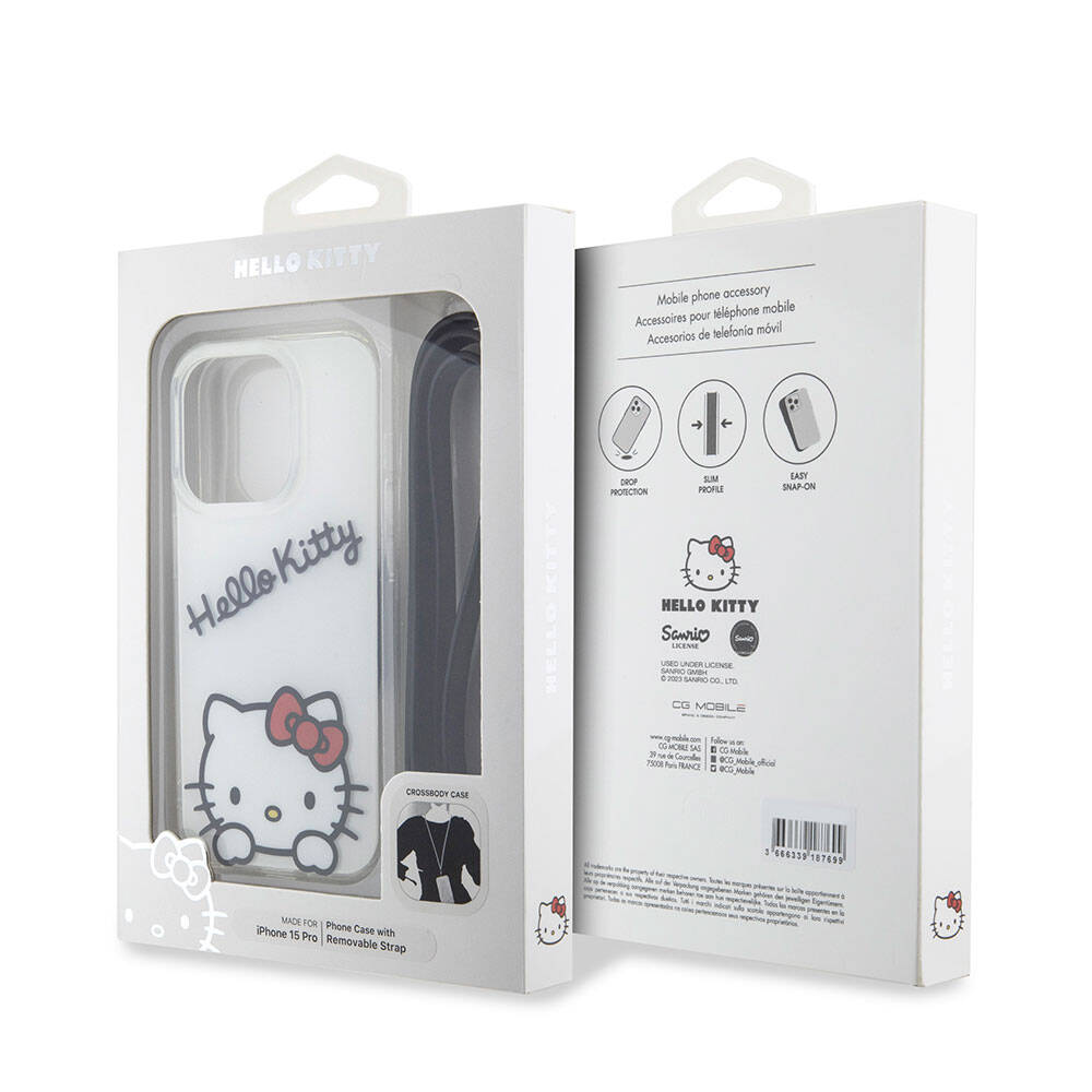 iPhone 15 Pro Kılıf Hello Kitty Orijinal Lisanslı Askılı Yazı ve İkonik Logolu Daydreaming Kılıf