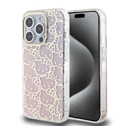 iPhone 15 Pro Kılıf Hello Kitty Orijinal Lisanslı Renk Geçişli Elektroplating Kaplama Kitty Head Desenli Kılıf