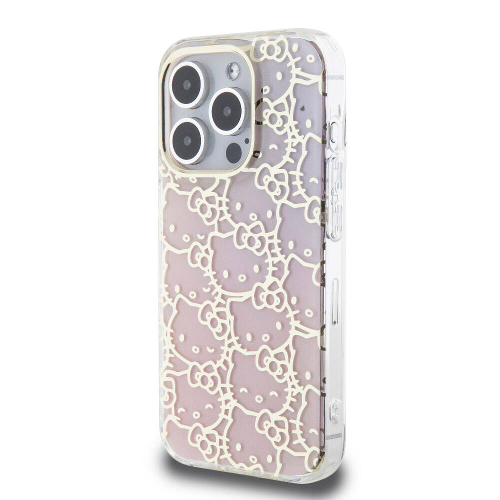 iPhone 15 Pro Kılıf Hello Kitty Orijinal Lisanslı Renk Geçişli Elektroplating Kaplama Kitty Head Desenli Kılıf