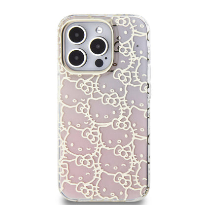 iPhone 15 Pro Kılıf Hello Kitty Orijinal Lisanslı Renk Geçişli Elektroplating Kaplama Kitty Head Desenli Kılıf