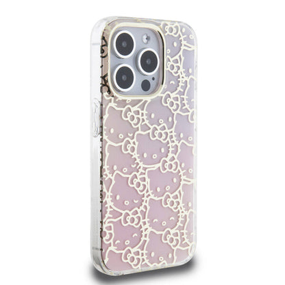 iPhone 15 Pro Kılıf Hello Kitty Orijinal Lisanslı Renk Geçişli Elektroplating Kaplama Kitty Head Desenli Kılıf
