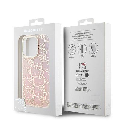 iPhone 15 Pro Kılıf Hello Kitty Orijinal Lisanslı Renk Geçişli Elektroplating Kaplama Kitty Head Desenli Kılıf