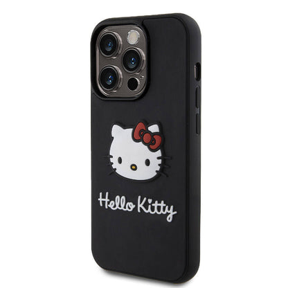 iPhone 15 Pro Kılıf Hello Kitty Orijinal Lisanslı Yazı ve İkonik Logolu 3D Rubber Kitty Head Kılıf