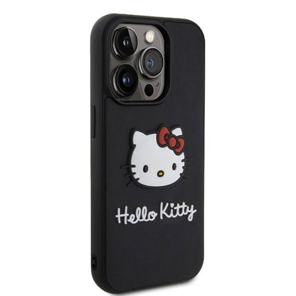 iPhone 15 Pro Kılıf Hello Kitty Orijinal Lisanslı Yazı ve İkonik Logolu 3D Rubber Kitty Head Kılıf