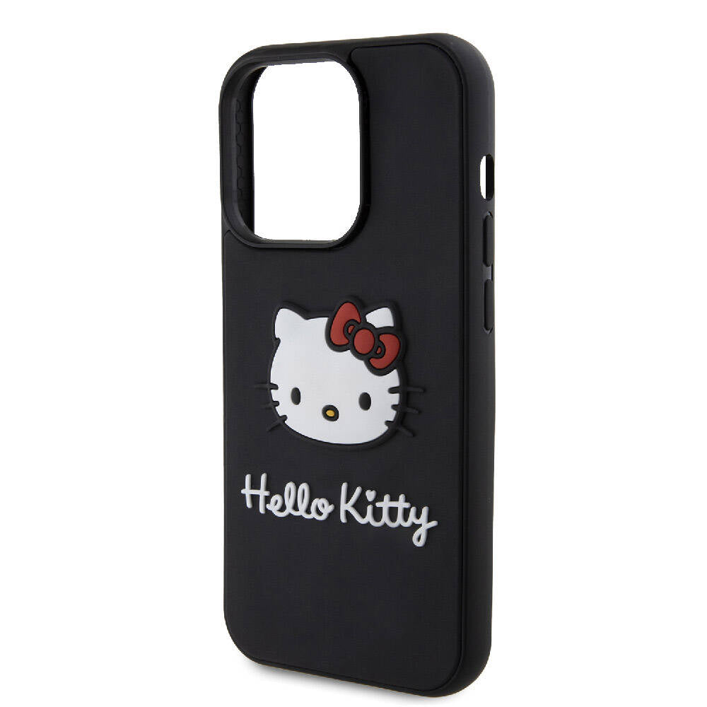 iPhone 15 Pro Kılıf Hello Kitty Orijinal Lisanslı Yazı ve İkonik Logolu 3D Rubber Kitty Head Kılıf