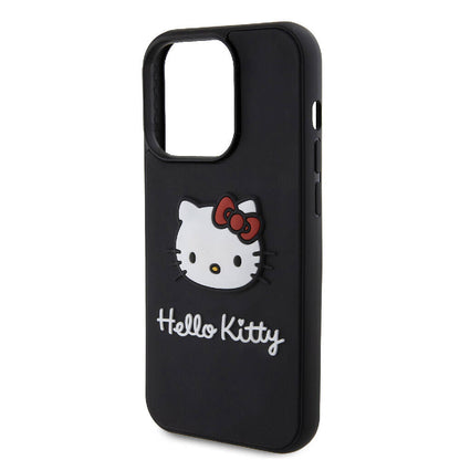 iPhone 15 Pro Kılıf Hello Kitty Orijinal Lisanslı Yazı ve İkonik Logolu 3D Rubber Kitty Head Kılıf