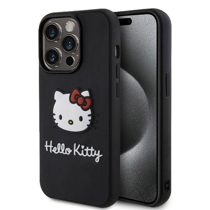 iPhone 15 Pro Kılıf Hello Kitty Orijinal Lisanslı Yazı ve İkonik Logolu 3D Rubber Kitty Head Kılıf