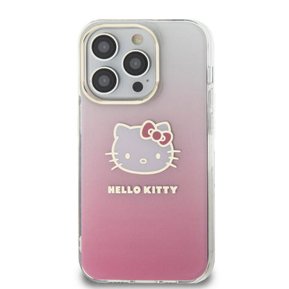 iPhone 15 Pro Kılıf Hello Kitty Orijinal Lisanslı Yazı ve İkonik Logolu Elektroplating Kaplama Gradyan Kılıf