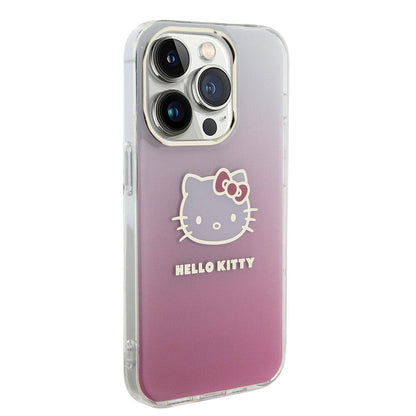 iPhone 15 Pro Kılıf Hello Kitty Orijinal Lisanslı Yazı ve İkonik Logolu Elektroplating Kaplama Gradyan Kılıf