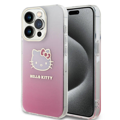 iPhone 15 Pro Kılıf Hello Kitty Orijinal Lisanslı Yazı ve İkonik Logolu Elektroplating Kaplama Gradyan Kılıf