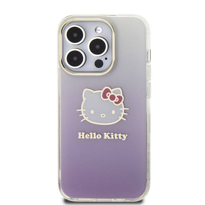iPhone 15 Pro Kılıf Hello Kitty Orijinal Lisanslı Yazı ve İkonik Logolu Elektroplating Kaplama Gradyan Kılıf
