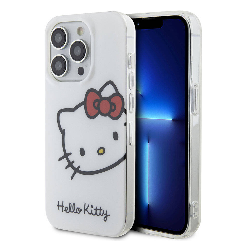 iPhone 15 Pro Kılıf Hello Kitty Orijinal Lisanslı Yazı ve İkonik Logolu Kitty Head Kılıf