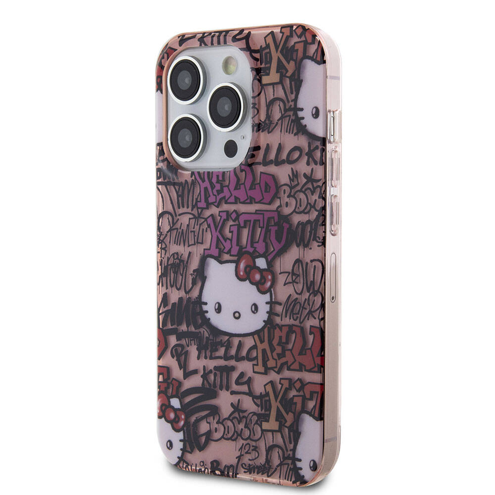 iPhone 15 Pro Kılıf Hello Kitty orijinal Lisanslı İkonik Logolu Etiket Graffiti Kılıf
