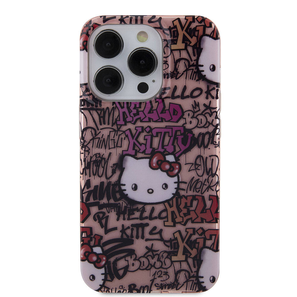 iPhone 15 Pro Kılıf Hello Kitty orijinal Lisanslı İkonik Logolu Etiket Graffiti Kılıf