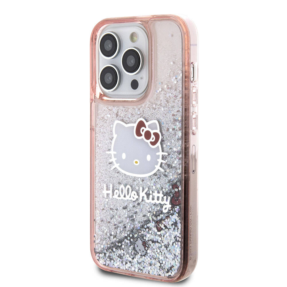 iPhone 15 Pro Kılıf Hello Kitty orijinal Lisanslı İkonik Sıvılı Glitter Kılıf