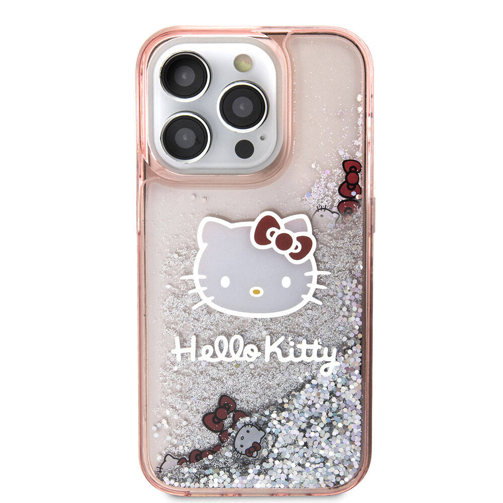 iPhone 15 Pro Kılıf Hello Kitty orijinal Lisanslı İkonik Sıvılı Glitter Kılıf