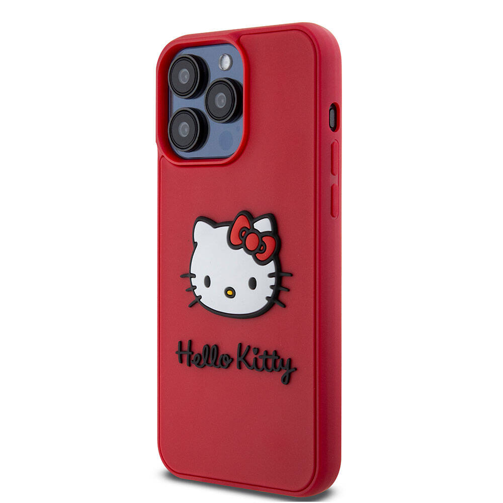 iPhone 15 Pro Kılıf Hello Kitty orijinal Lisanslı Yazı ve İkonik Logolu 3D Rubber Kitty Head Kılıf