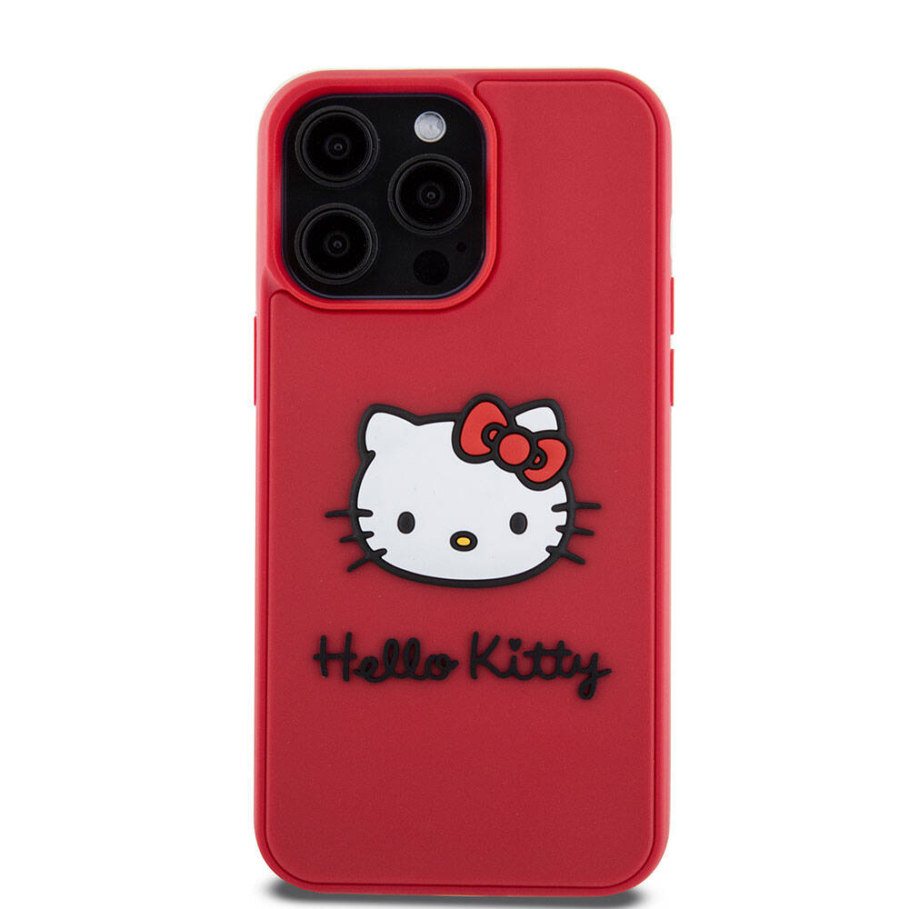 iPhone 15 Pro Kılıf Hello Kitty orijinal Lisanslı Yazı ve İkonik Logolu 3D Rubber Kitty Head Kılıf