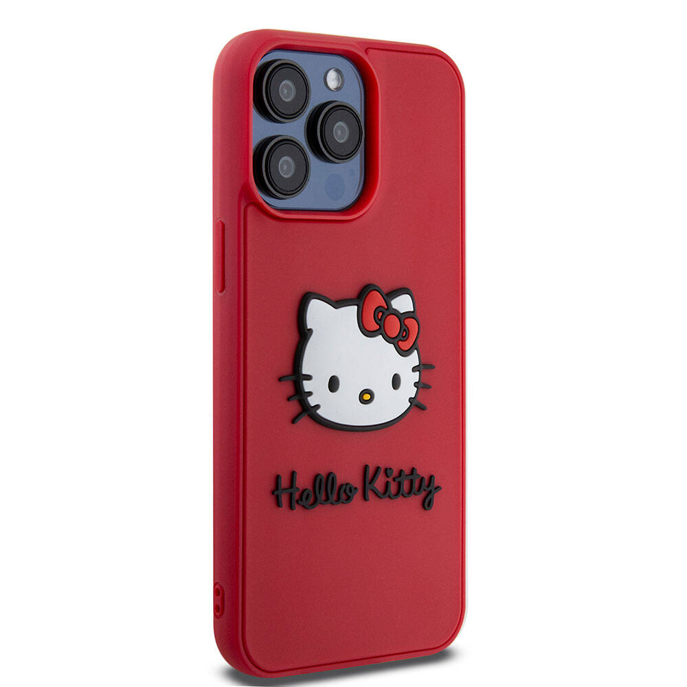 iPhone 15 Pro Kılıf Hello Kitty orijinal Lisanslı Yazı ve İkonik Logolu 3D Rubber Kitty Head Kılıf