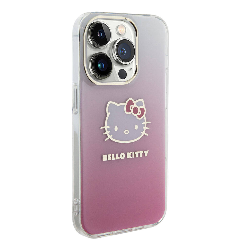 iPhone 15 Pro Kılıf Hello Kitty orijinal Lisanslı Yazı ve İkonik Logolu Elektroplating Kaplama Gradyan Kılıf