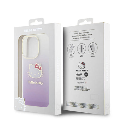 iPhone 15 Pro Kılıf Hello Kitty orijinal Lisanslı Yazı ve İkonik Logolu Elektroplating Kaplama Gradyan Kılıf