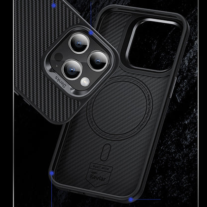 iPhone 15 Pro Kılıf Karbon Fiber M-safe Şarj Özellikli Benks Hybrid ArmorPro 600D Kevlar Kılıf
