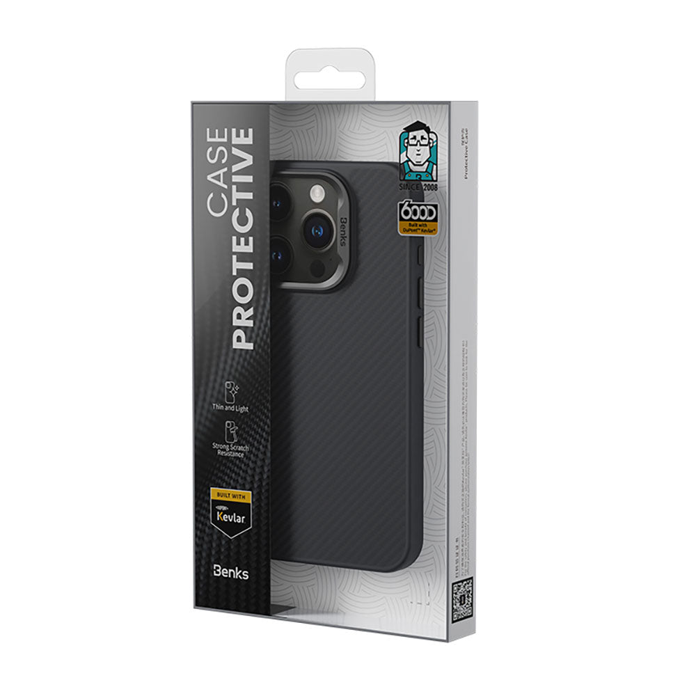 iPhone 15 Pro Kılıf Karbon Fiber M-safe Şarj Özellikli Benks Hybrid ArmorPro 600D Kevlar Kılıf