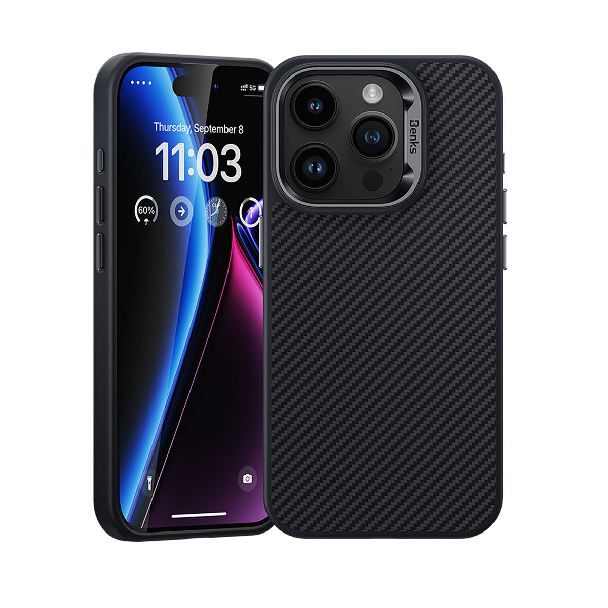 iPhone 15 Pro Kılıf Karbon Fiber M-safe Şarj Özellikli Benks Hybrid ArmorPro 600D Kevlar Kılıf
