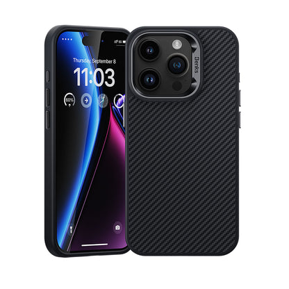 iPhone 15 Pro Kılıf Karbon Fiber M-safe Şarj Özellikli Benks Hybrid ArmorPro 600D Kevlar Kılıf