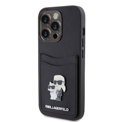 iPhone 15 Pro Kılıf Karl Lagerfeld Orijinal Lisanslı Metal Logo Kartlıklı Saffiano Kılıf