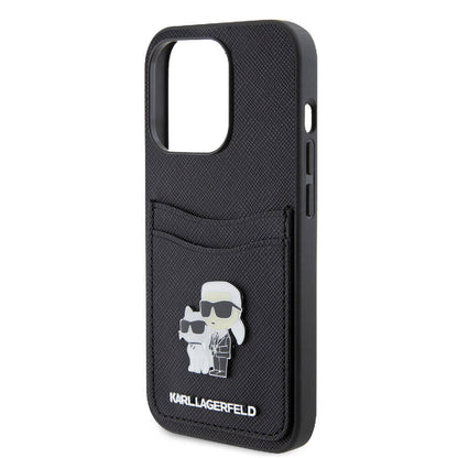 iPhone 15 Pro Kılıf Karl Lagerfeld Orijinal Lisanslı Metal Logo Kartlıklı Saffiano Kılıf