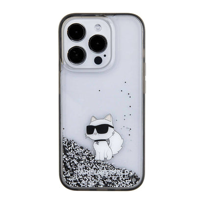 iPhone 15 Pro Kılıf Karl Lagerfeld Choupette Sıvılı Glitter Orijinal Lisanslı Kılıf