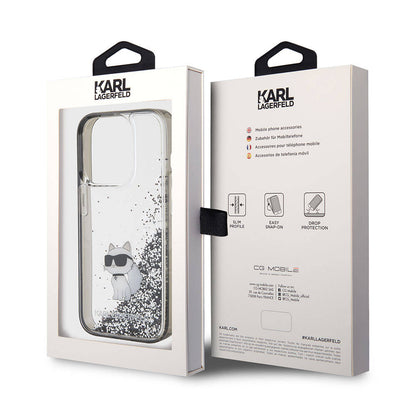 iPhone 15 Pro Kılıf Karl Lagerfeld Choupette Sıvılı Glitter Orijinal Lisanslı Kılıf