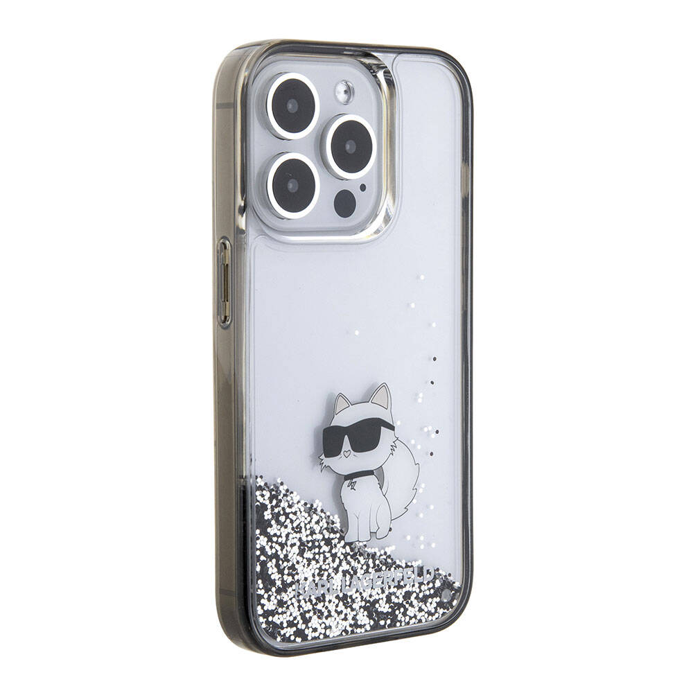 iPhone 15 Pro Kılıf Karl Lagerfeld Choupette Sıvılı Glitter Orijinal Lisanslı Kılıf