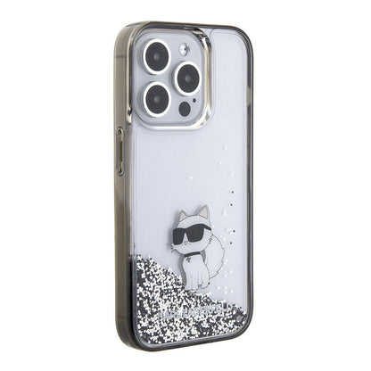 iPhone 15 Pro Kılıf Karl Lagerfeld Choupette Sıvılı Glitter Orijinal Lisanslı Kılıf
