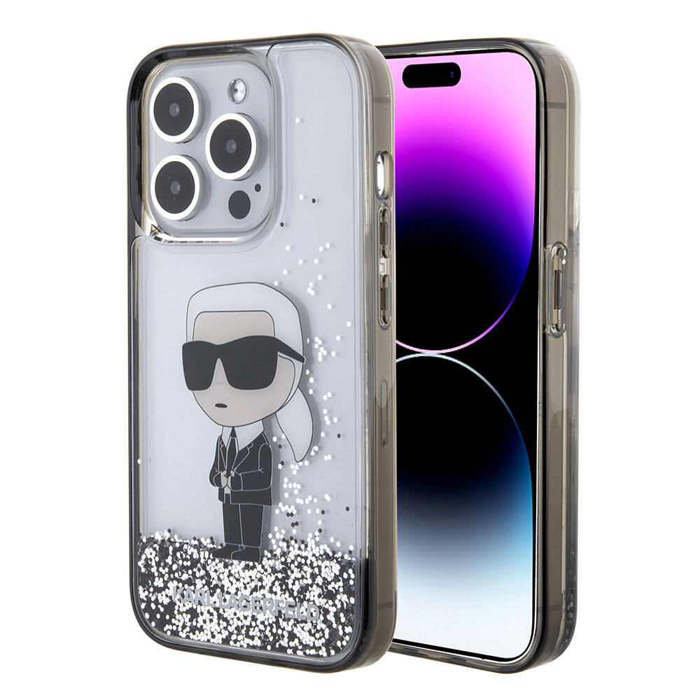 iPhone 15 Pro Kılıf Karl Lagerfeld İkonik Sıvılı Glitter Orijinal Lisanslı Kılıf