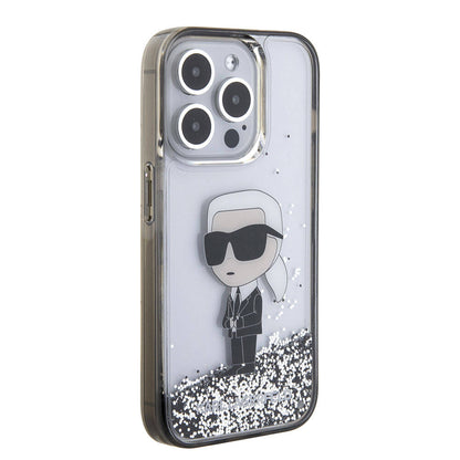 iPhone 15 Pro Kılıf Karl Lagerfeld İkonik Sıvılı Glitter Orijinal Lisanslı Kılıf