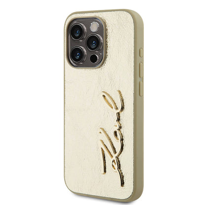 iPhone 15 Pro Kılıf Karl Lagerfeld orijinal Lisanslı 3D KL Yazılı Tüylü Arka Yüzey Saffiano Rhinestones Kılıf