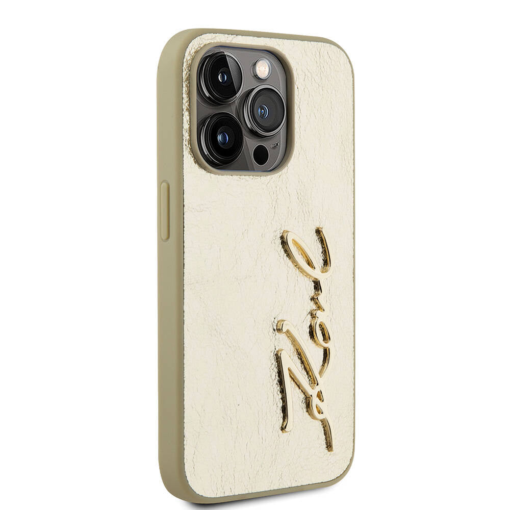 iPhone 15 Pro Kılıf Karl Lagerfeld orijinal Lisanslı 3D KL Yazılı Tüylü Arka Yüzey Saffiano Rhinestones Kılıf