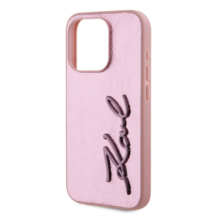 iPhone 15 Pro Kılıf Karl Lagerfeld orijinal Lisanslı 3D KL Yazılı Tüylü Arka Yüzey Saffiano Rhinestones Kılıf