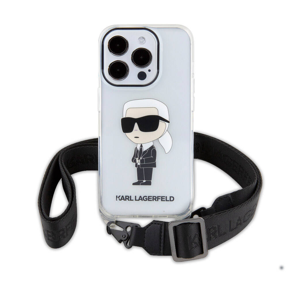 iPhone 15 Pro Kılıf Karl Lagerfeld orijinal Lisanslı Boyun Askılı Karl İkonik Crossbody Kılıf