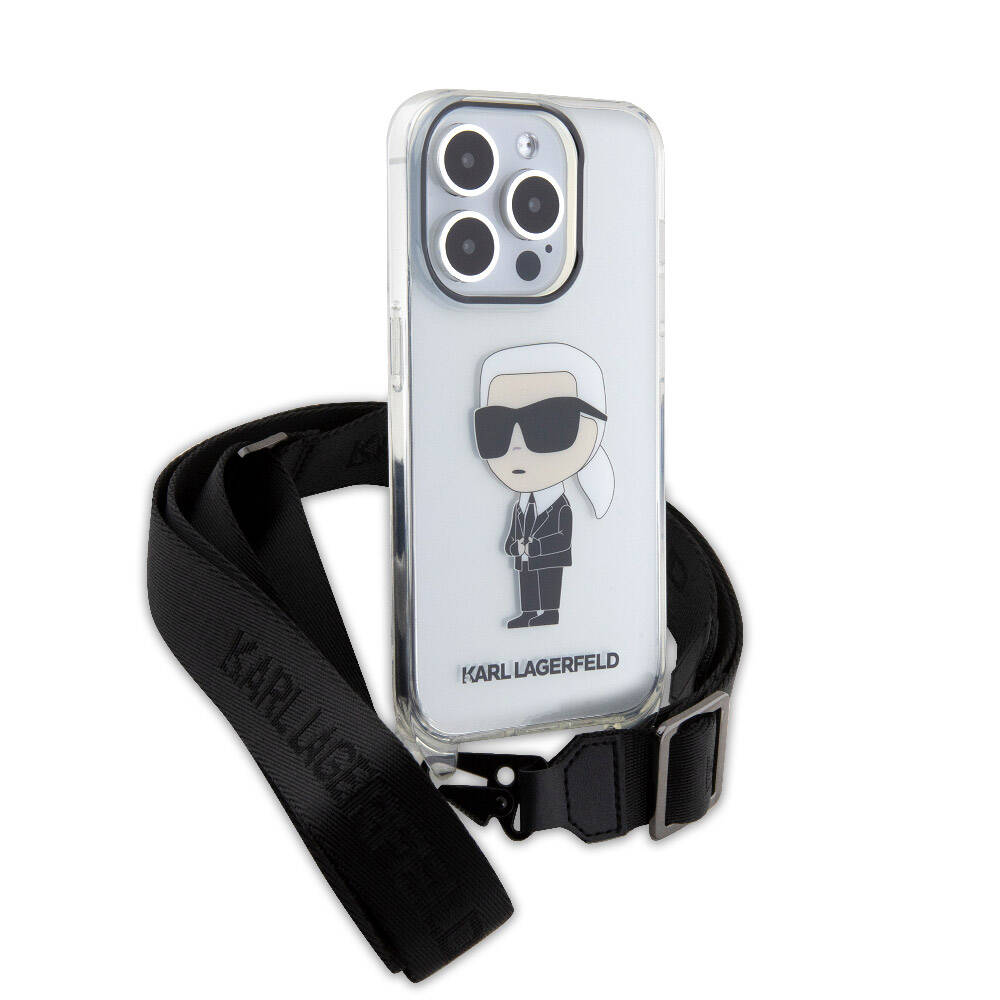 iPhone 15 Pro Kılıf Karl Lagerfeld orijinal Lisanslı Boyun Askılı Karl İkonik Crossbody Kılıf