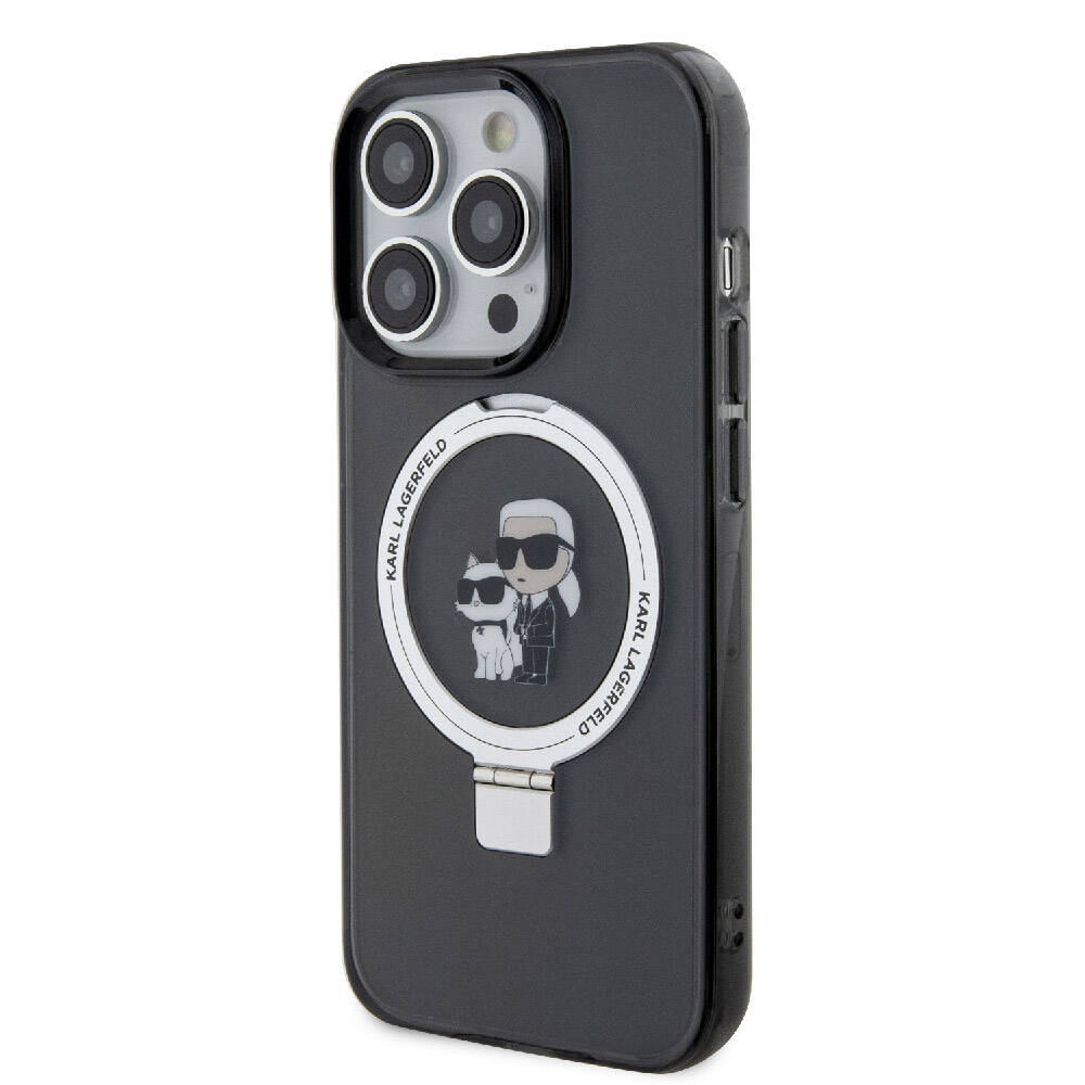 iPhone 15 Pro Kılıf Karl Lagerfeld orijinal Lisanslı M-safe Şarj Özellikli K&C İkonik Baskılı Ring Standlı Kılıf
