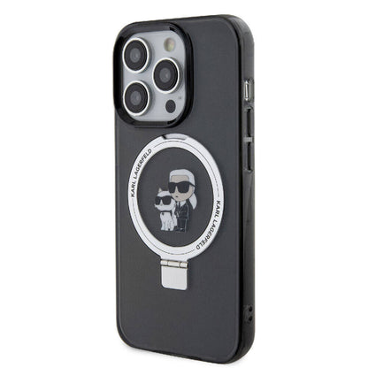 iPhone 15 Pro Kılıf Karl Lagerfeld orijinal Lisanslı M-safe Şarj Özellikli K&C İkonik Baskılı Ring Standlı Kılıf