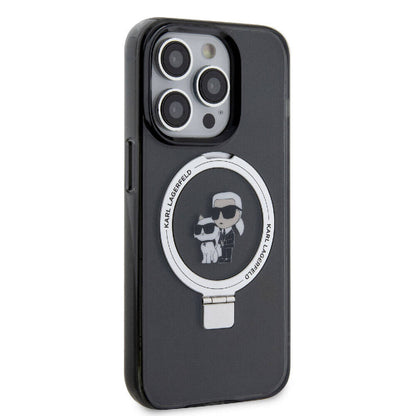 iPhone 15 Pro Kılıf Karl Lagerfeld orijinal Lisanslı M-safe Şarj Özellikli K&C İkonik Baskılı Ring Standlı Kılıf