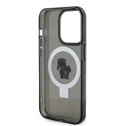 iPhone 15 Pro Kılıf Karl Lagerfeld orijinal Lisanslı M-safe Şarj Özellikli K&C İkonik Baskılı Ring Standlı Kılıf